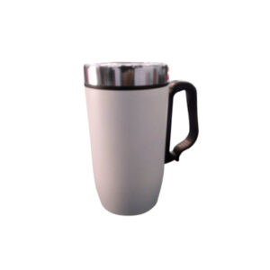 Caneca Branca em Inox 320 ml com Tampa Plástica