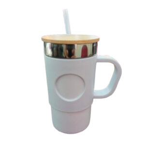 Caneca Térmica com Canudo e Tampa de Madeira